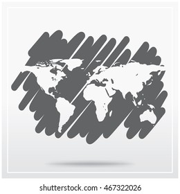 Earth map. Flat icon of graphical symbol of World map. Vector illustration