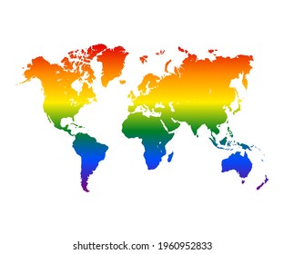 Earth Map In LGBT Flag Colors On White Background, Vector Illustration