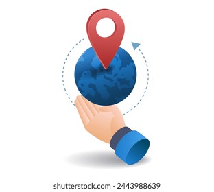 Erdkarte Lage Pin flache isometrische 3D-Illustration