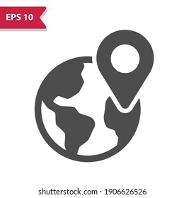 Earth with Map Marker Icon. Professional, pixel perfect icon, EPS 10 format.
