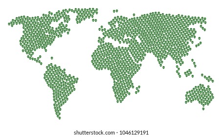 Earth map mosaic constructed of alien face elements. Vector alien face pictograms are united into mosaic international plan.