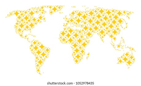 Earth map mosaic made of sparkle star elements. Vector sparkle star elements are composed into mosaic continental atlas.