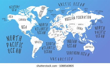 Earth map with the name of the countries