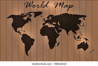 Earth map on the background of wood, vector illustration