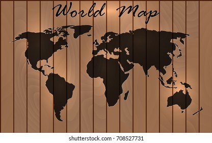 Earth map on the background of wood, vector illustration