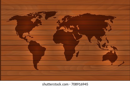 Earth map on the background of wood, vector illustration