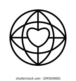 Earth map on heart. World day concept. Earth day. Love the earth. Vector stock.