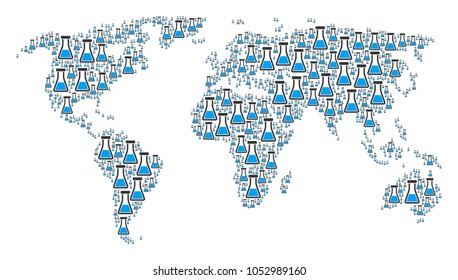 Earth map pattern combined of flask elements. Vector flask elements are combined into geometric continent plan.