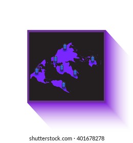 Earth map with phones pointers, icon