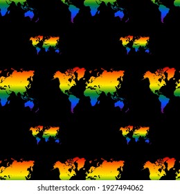 Earth map in rainbow LGBT colors, texture for design, seamless pattern, vector illustration