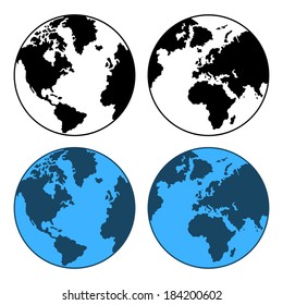 Earth Map Set Isolated on White. Vector