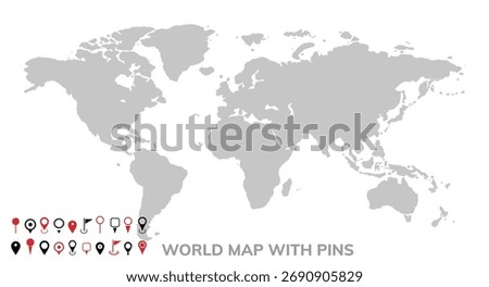 Earth map template with map pins collection. Vector infographic map.