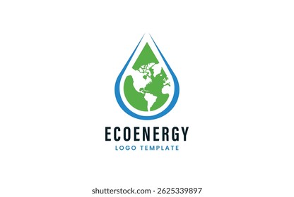 Logotipo de la gota de agua de la tierra y del mapa para el negocio ecológico global