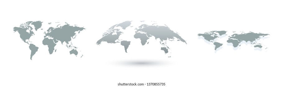 Earth maps. World maps. Earth map in three design. Earth icons. Eps10