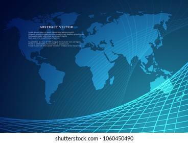 Earth map.World map  on blue background. Vector illustration.