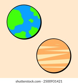 Tierra y Marte de alta calidad de Vector pegatina icono conjunto colorido ilustración