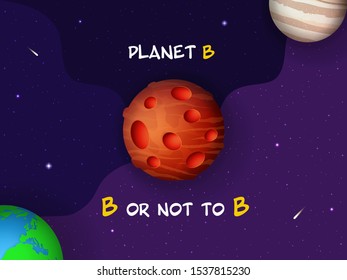 Earth, Mars, Jupiter on the space background with stars, comets. Space exploration and Mars colonization template. Planet B concept. 3d paper cut style. Vector illustration.