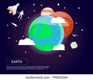 Earth Mars and Jupiter of solar system illustration design