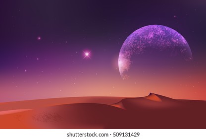 earth from Mars view piont, Mars mountains, view from the valley, science background; Earth and galaxy