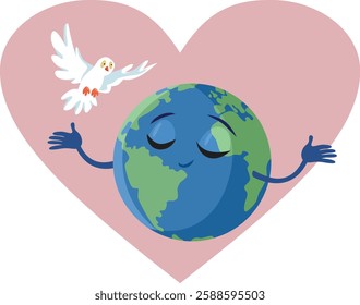 

Earth Mascot with Dove for World Peace Vector Concept Design. Symbol of harmony and global unity during tension times 
