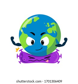 Earth mascot illustration kills coronavirus, World againts covid-19