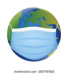 Earth with mask vector illustration  isolated. Globe flat design vector illustration for banner, web and infographics. 