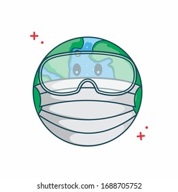 Earth Masker Fight Virus illustration Vector Mask. Covid-19. Corono. Safety Glasses. Banner, Flayer, Stiker, Background