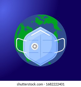 Earth in the medical face mask. Concept of coronavirus and epidemic virus quarantine