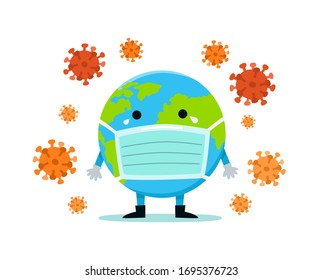The Earth in a medical mask protects itself from virus and bacteria. Health bacteria virus protection. World environment day concept.