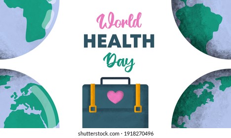 Earth and medical tools for vector illustration of world health day. April 7 as world health day.