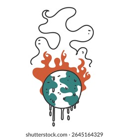 terra derretida por causa do calor em desenho animado de doodle