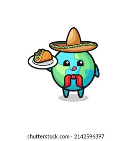 earth Mexican chef mascot holding a taco , cute design