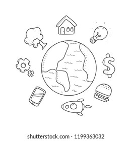earth and mini icon doodle