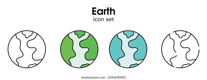 Conjunto de iconos minimalistas de la Tierra vector totalmente personalizable