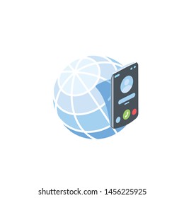 Earth Mobile phone vector 3d isometric, color web icons set, new flat style. Creative illustration, idea for infographics.