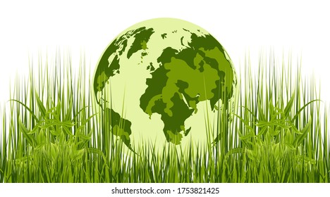 Tierra. Modelo de la Tierra sobre un fondo de hierba verde. Ilustración del vector