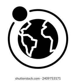 Earth and moon black glyph icon. Planet orbit. Astronomical objects. Natural satellite. Solar system. Silhouette symbol on white space. Solid pictogram. Vector isolated illustration