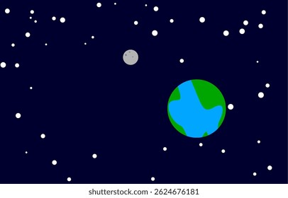 Earth and moon in deep space with stars