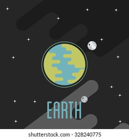 Earth and moon. Flat style