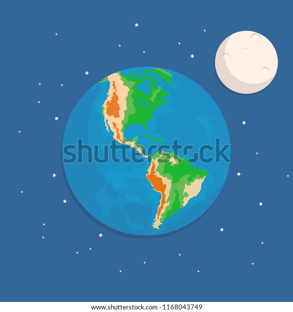 earth and moon flat\
style illustration