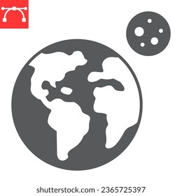 Earth and moon glyph icon, cosmos and planet, earth vector icon, vector graphics, editable stroke solid sign, eps 10.
