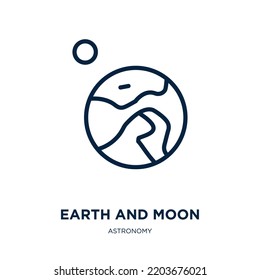 earth and moon icon from astronomy collection. Thin linear earth and moon, planet, moon outline icon isolated on white background. Line vector earth and moon sign, symbol for web and mobile