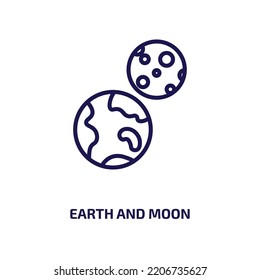 earth and moon icon from astronomy collection. Thin linear earth and moon, space, planet outline icon isolated on white background. Line vector earth and moon sign, symbol for web and mobile