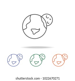 Earth and Moon icon. Element of a space multi colored icon for mobile concept and web apps. Thin line icon for website design and development, app development. Premium icon on white background