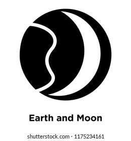 Earth and Moon icon vector isolated on white background, logo concept of Earth and Moon sign on transparent background, filled black symbol