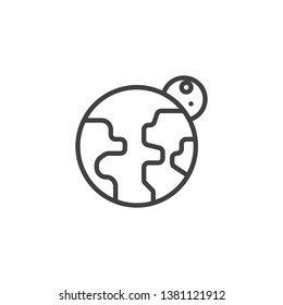 Earth and moon line icon. linear style sign for mobile concept and web design. Planet earth and Moon satellite outline vector icon. Space cosmos symbol logo illustration. Pixel perfect vector graphics