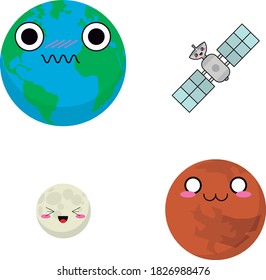 Earth, Moon, Mars, Satelite, Sky.