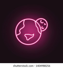Earth and Moon neon icon. Elements of Space set. Simple icon for websites, web design, mobile app, info graphics