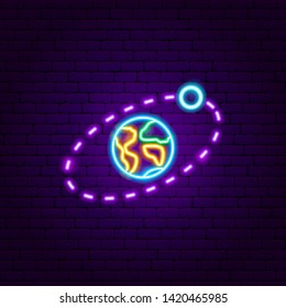 Earth Moon Neon Label. Vector Illustration of Space Promotion.