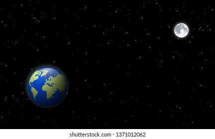 Earth and Moon realistic vector illustration.